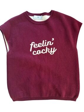 Never a wallflower “feelin’ cocky” garnet and white cotton cashmere sweater M